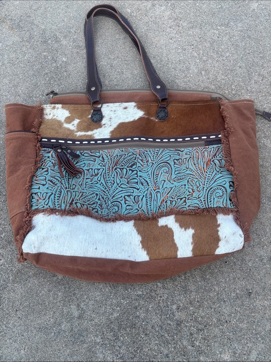 Myra Bag Handbags - Myra “Juniper” canvas and hairon weekender bag